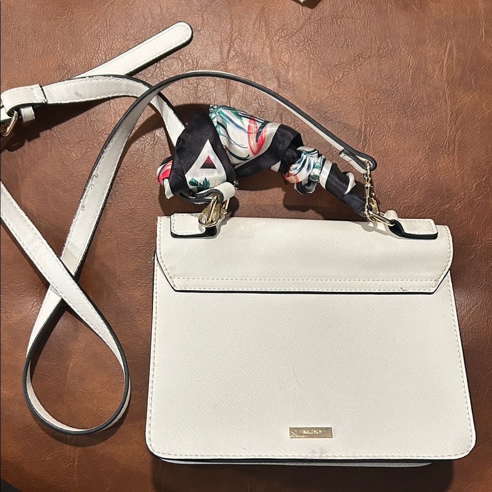 Aldo White Crossbody Bag with Scarf Accent